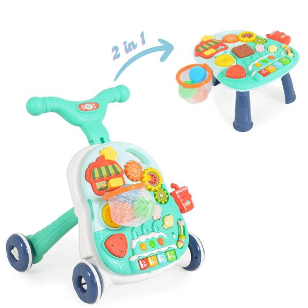 Moni Toys 2 az 1-ben járássegítő és aktivitási asztal, kék