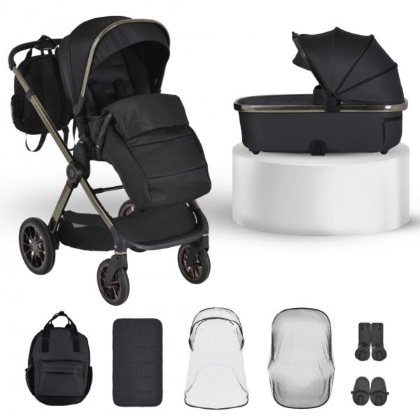 iCLICK Babakocsi 2in1 szett 22kg, aluminium váz, fordítható ülés, autom. csukható FEKETE