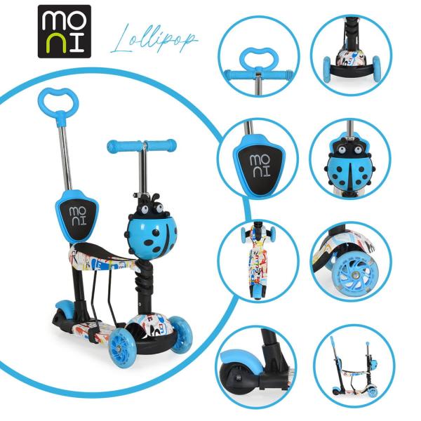 Moni Lollipop roller üléssel, kék katicás